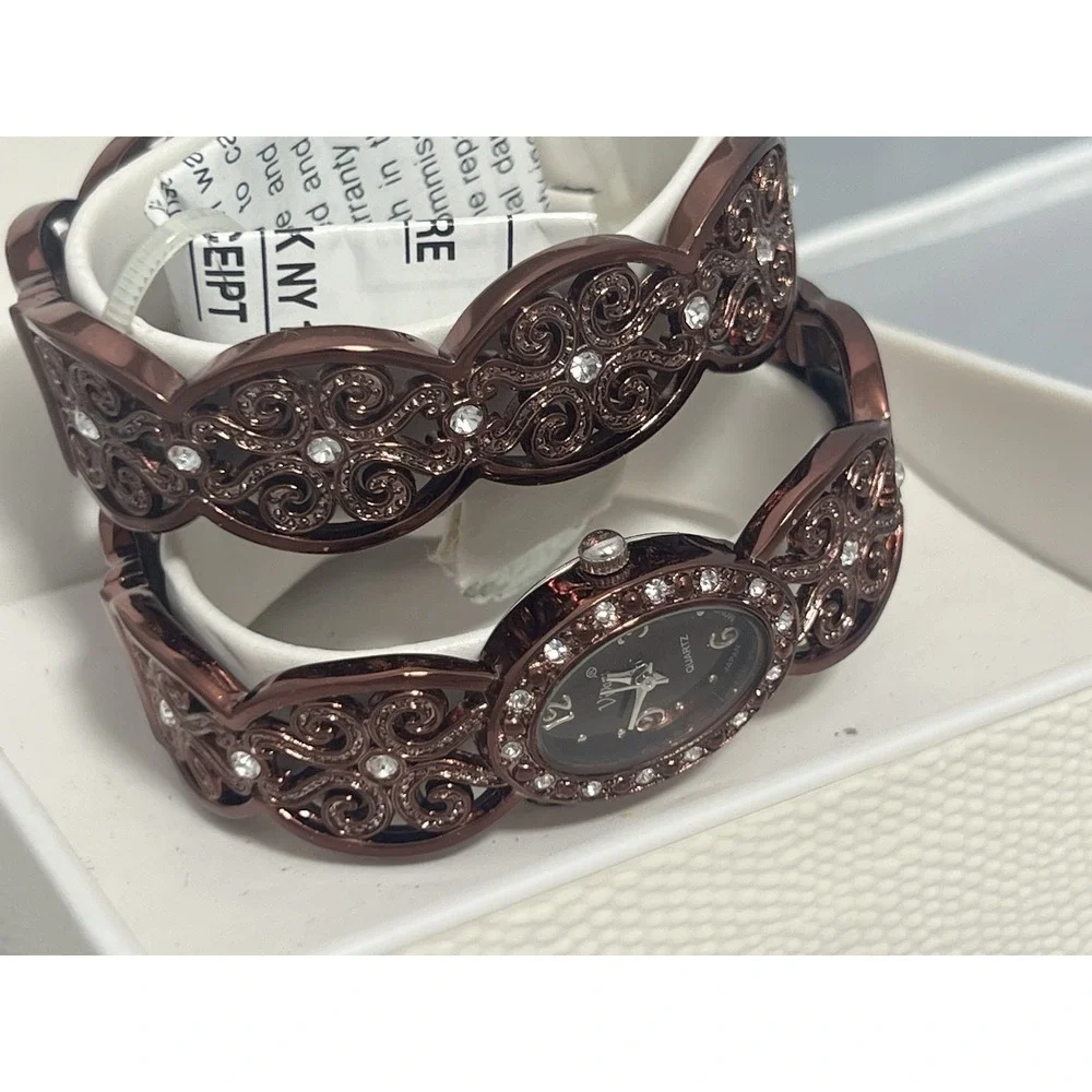 Vivani Women's Brown Bangle Wristwatch with Rhinestones - Quartz Movement‎ - New